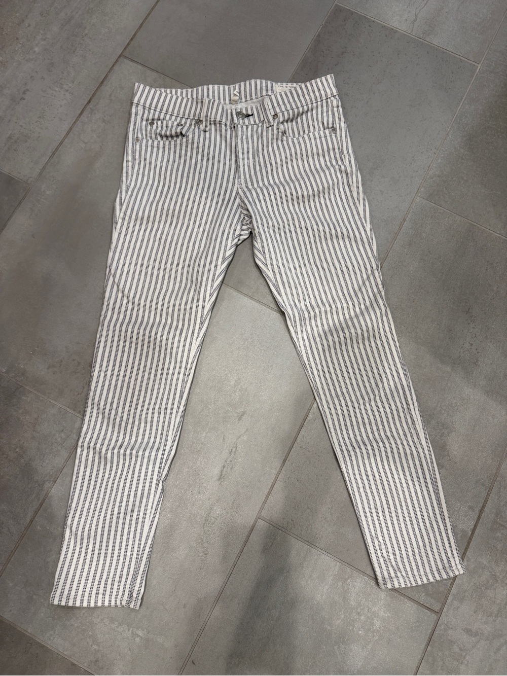 rag & bone White and Black Striped Skinny Ankle Jeans
